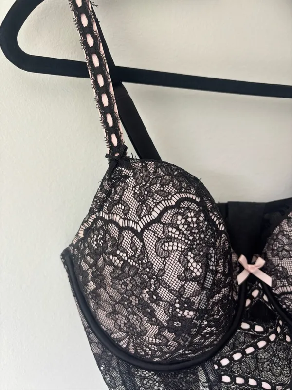 Victoria’s Secret Dream Angels Heritage Ribbon Slot Corset Bra Black Link Lace - Image 6