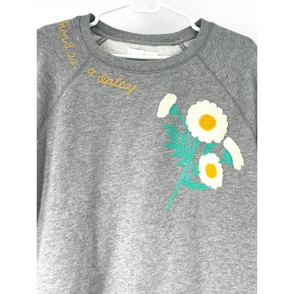 Lucky Brand L Daisy Applique Sweatshirt Crewneck Sweater Pullover Embroidered - Image 2