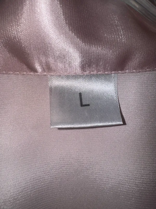 Pink silky robe with tie waist and bridesmaid in gold glitter on back - Image 4