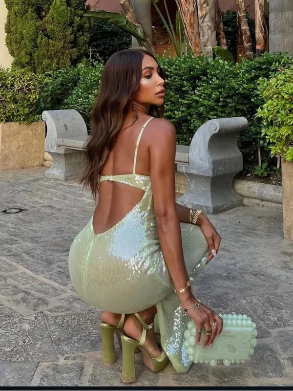 Oh Polly Marlena Sequin Maxi Dress - Light Green - Image 3