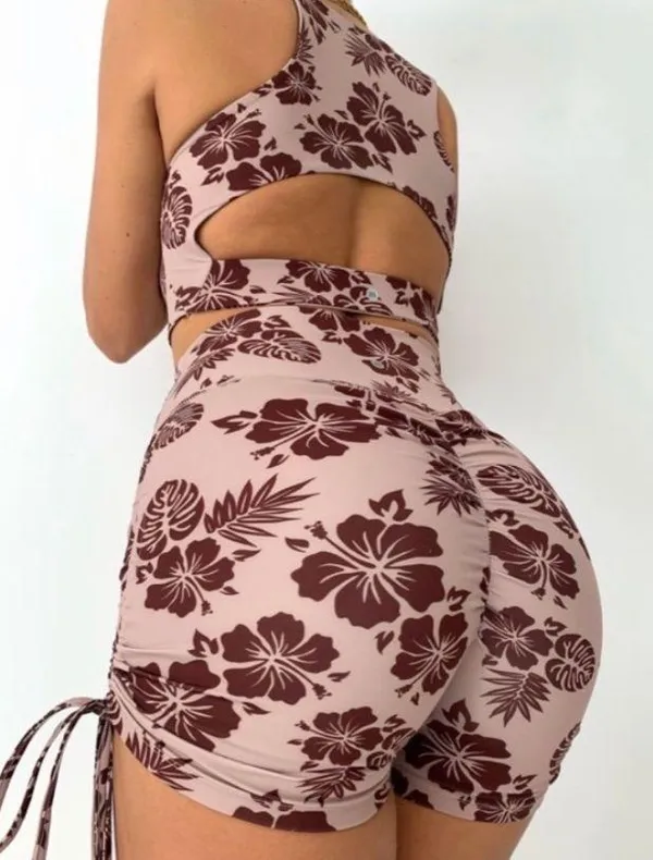 Tiger Mist Brown Ruched Floral Set - Image 3