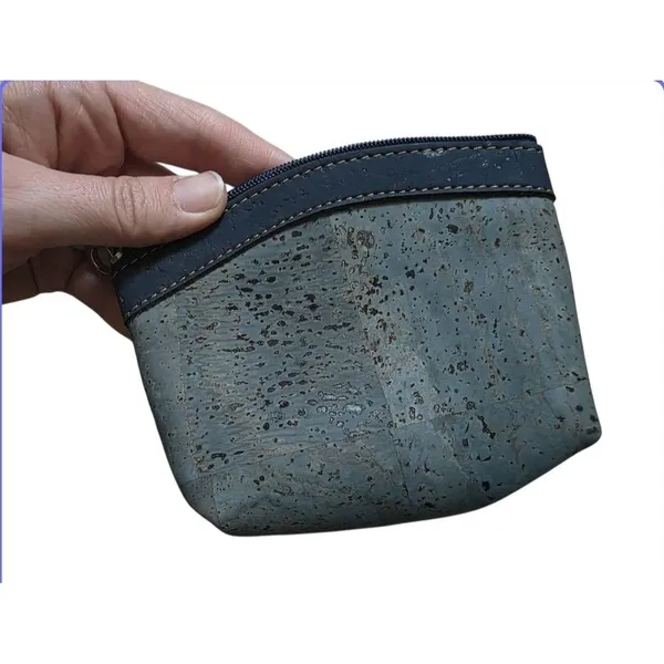 Portuguese(?) Cork Vegan Coin Ladies Zip Blue Purse Travel Bag 3"x4" Small - Image 4