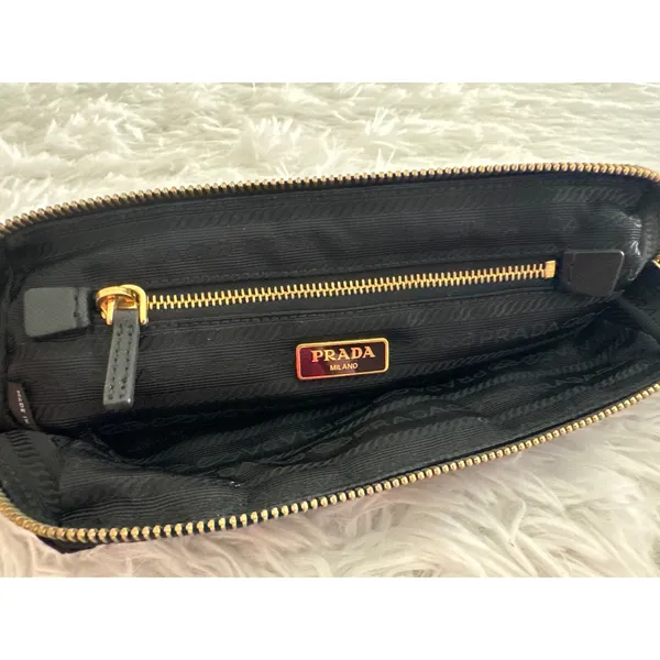 Prada black gold triangle nylon pouch toiletry cosmetic‎ case bag - Image 12