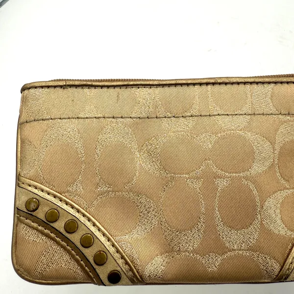 Coach Gold Lurex Zip Up Studded Logo Wristlet - Image 7