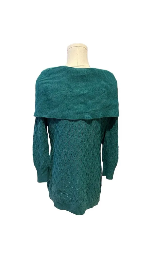 Jaclyn Smith Women's Teal Green Cable Knit Cowl Neck Sweater - Image 6