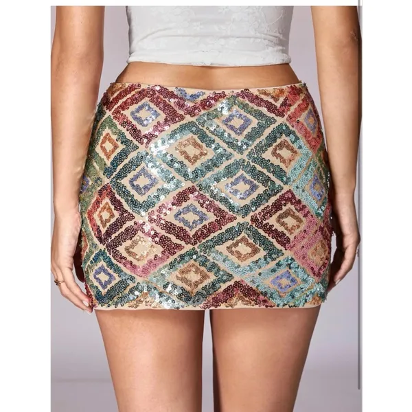 NEW Sequin High Waist Shining Party Bodycon Mini Skirt XS - Image 3