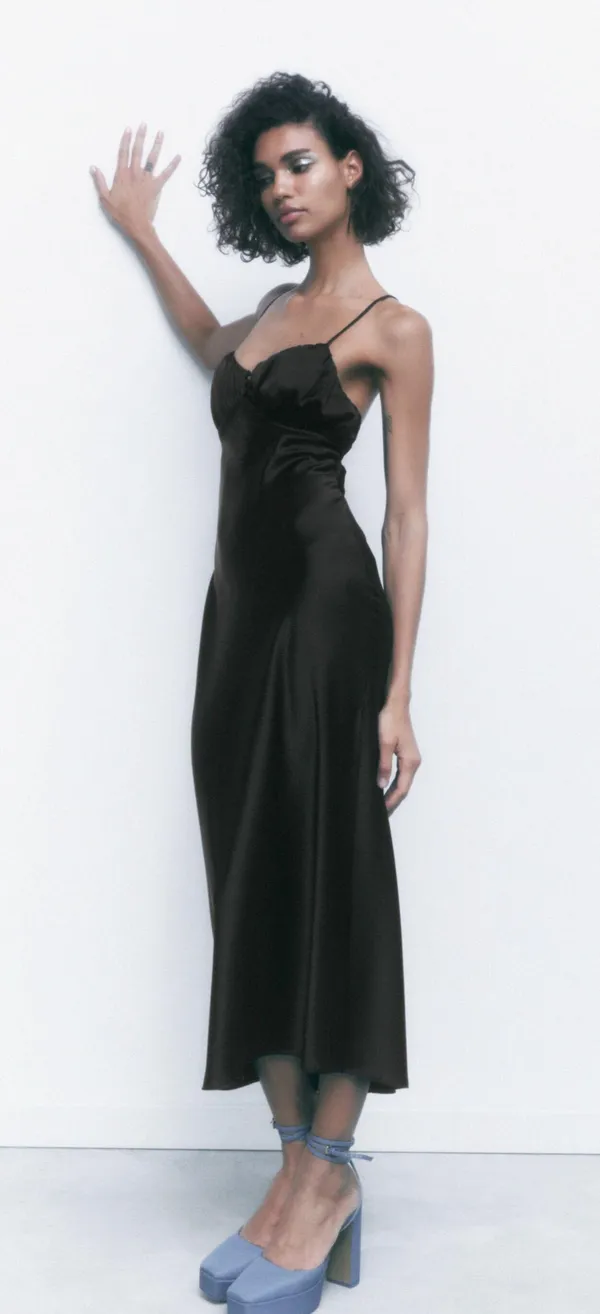 ZARA Black Satin Sleek Camisole Slip Dress - Image 7
