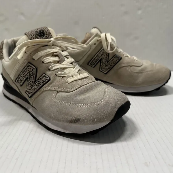 New Balance 574 Shoes Womens 9.5‎ Beige Suede Animal Print Athletic Sneakers - Image 2
