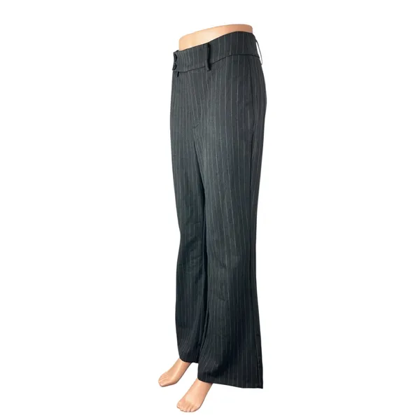 Commense Womens Black Pinstriped High Rise Flared Bootcut Trousers Pants Size XS - Image 3