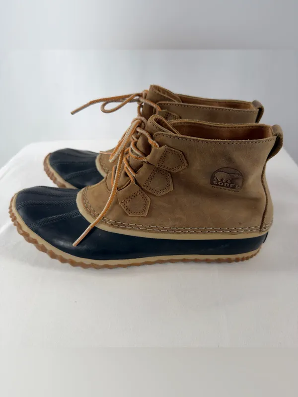 Sorel Out N About Leather Waterproof Lace Up Duck Boots in‎ Brown Black Size 9.5 - Image 4