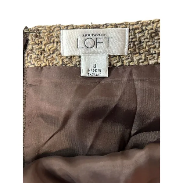 Ann Taylor Loft Women Tweed Texture Flounce Skirt Brown Floral Hem Accent Size 8 Wool Blend - Image 16