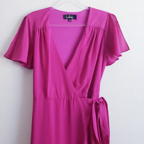 Lulu's Magenta Ruffle Maxi Wrap Dress - Image 3