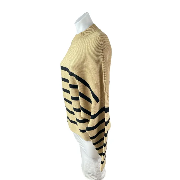 Zesica Women's Beige Tan Striped Mock Neck Knit Long Dolman Sleeve Sweater Top M - Image 3