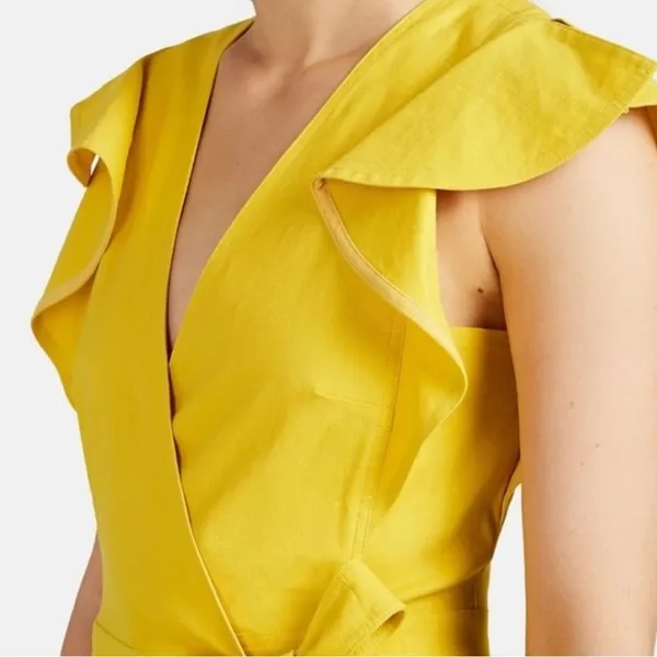 A.L.C. Walker Yellow Linen Blend Wrap Midi Dress Ruffle Sleeve Size 4 - Image 6