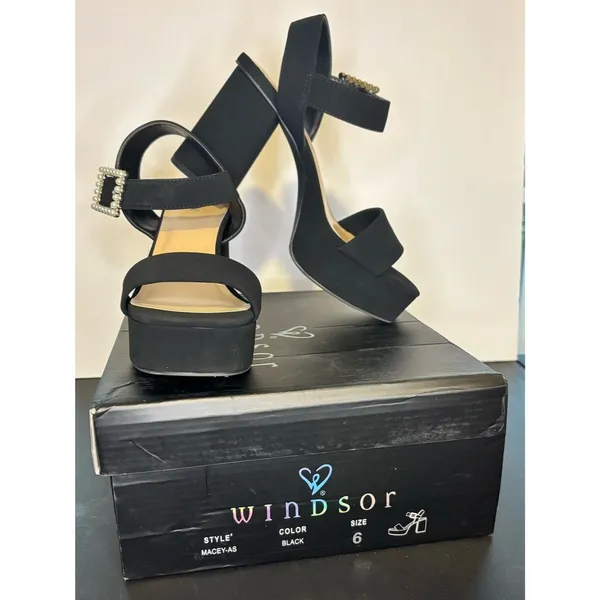 Windsor Black Dazzling Grace Faux Pearl Platform Heels Size 6 - Image 2