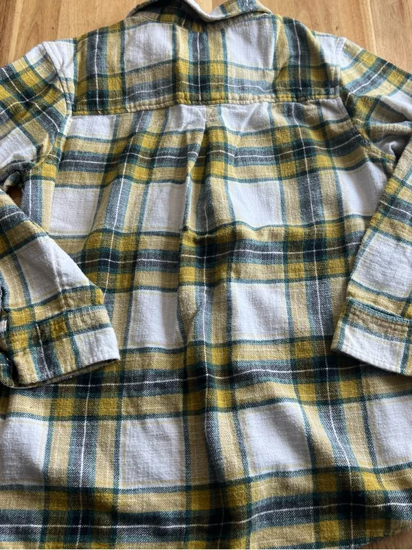 American Eagle Boyfriend Fit Plaid Flannel Shirt Medium Yellow Green - Image 6