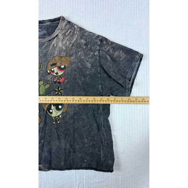 Cartoon Network Powerpuff Girls Western Cowboy Acid Wash Cropped Graphic T-Shirt Large Gray - Image 2