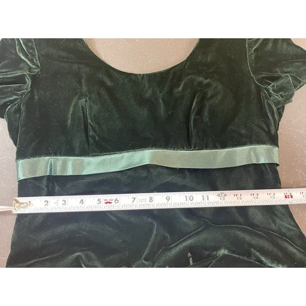 Donna Ricco Velvet Emerald Green Maxi Short Sleeve Empire Waist Dress 8 - Image 13