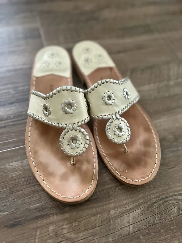 Jack Rogers Westport Navajo Thong Sandal Size 9 Glazed Biscuit Whipstitch Slide - Image 5