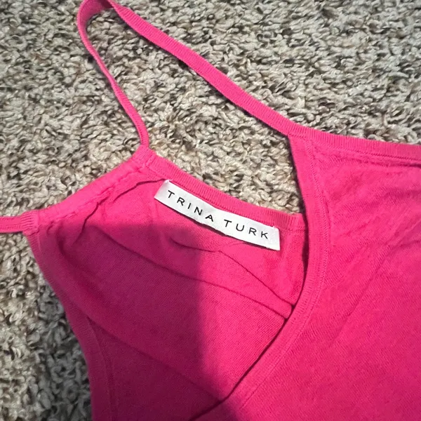 Trina Turk Pink Pima Cotton Racerback Knit Tank Top Hot‎ Pink High Neck No Size - Image 3