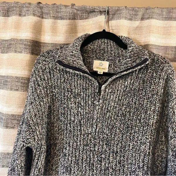 Offline By Aerie Multi Color Marled Knit Quarter Zip Pullover Size Small‎ - Image 3