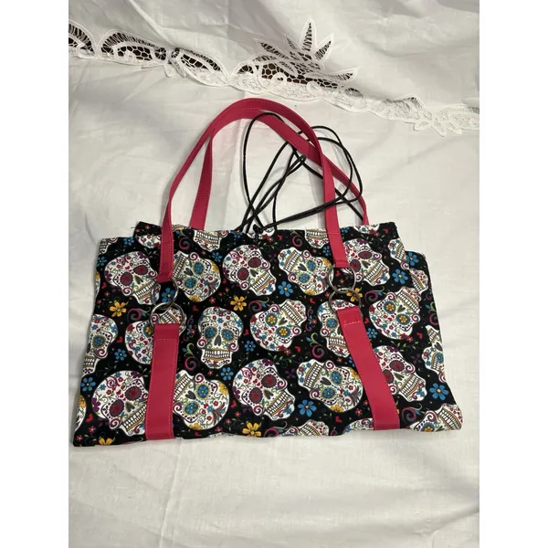 Sugar‎ Skull Bible Tote Bag – Large Fabric Church Carry Bag with Pink Handles - Image 7