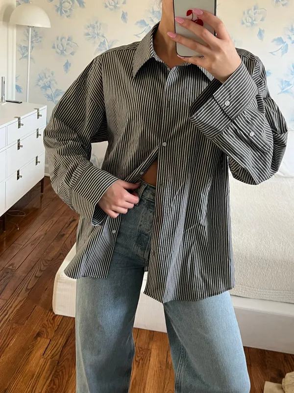 NA-KD Grey White Stripe Button Down - Image 2