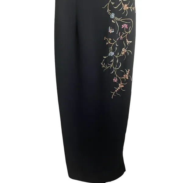 Maggie London Women Cottage Floral Maxi Dress 10 Black Embroidered Sheath‎ Boho - Image 4