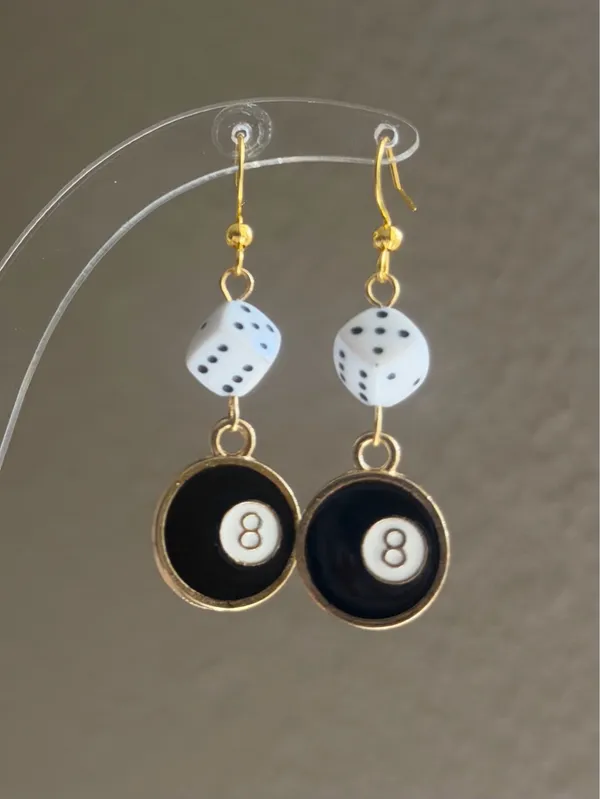 Handmade y2k funky grunge style 8 ball & dice dangle earrings 🎲🖤💕 - Image 2