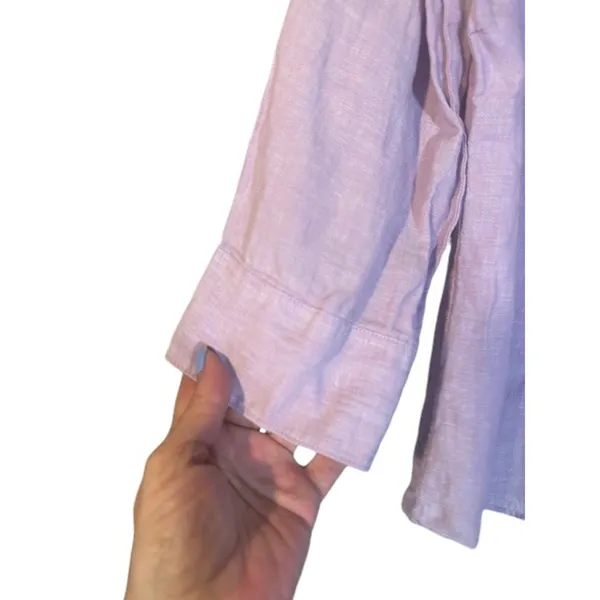 L.L. Bean Lilac Purple Linen Long Sleeve Collared Button Down Shirt Women Sz M - Image 5