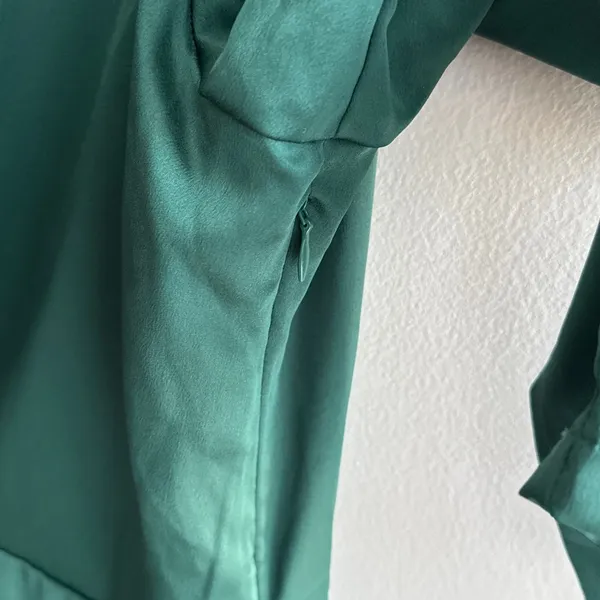PrettyLittleThing The Emerald Green Satin Long Sleeve Wrap Dress, Size 1X - Image 6