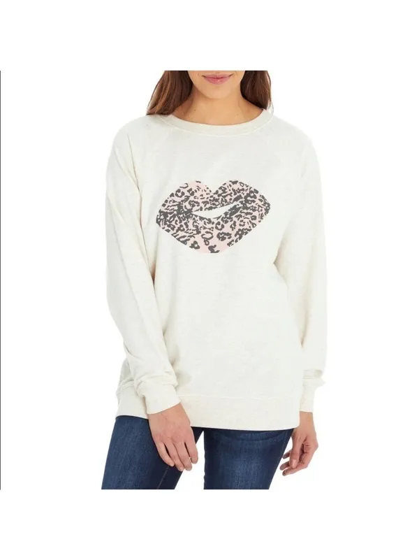 WILDFOX Leopard print kiss lips oversized statement sweatshirt size XL - Image 2