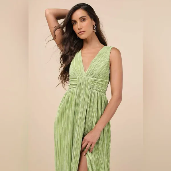 LULU’S Melitta Lime Green Plisse Sash Maxi Dress - Image 6