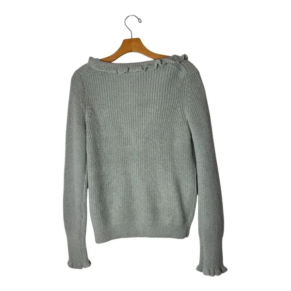 Boden Sweater Women 6 Green Sage Ruffled V Neck Button‎ Cardigan Boho Preppy NWT - Image 3
