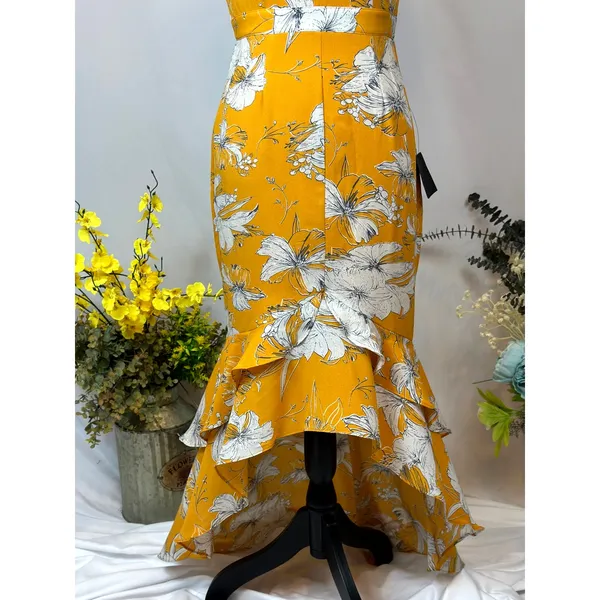 Lulu’s Darling Daylily Mustard Yellow Floral Print High-Low Maxi Dress M - Image 9