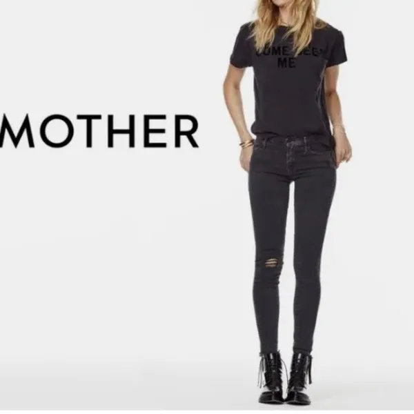 MOTHER The Double Fray Charmer Skinny Jeans Faded Black Distressed Size 28‎ - Image 2