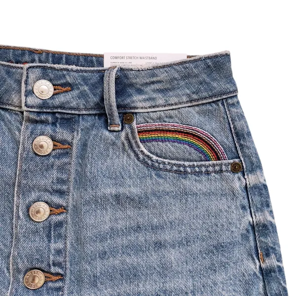 American Eagle Denim Mini Skirt Womens 00 Button Fly High Rise Jean Frayed Hem - Image 3
