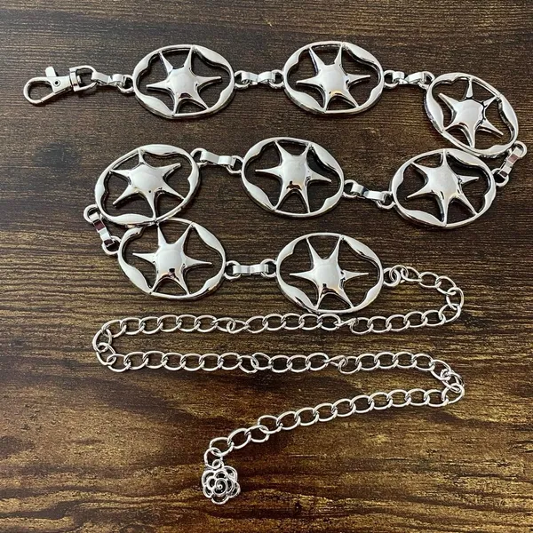 Silver Liquid Chrome Y2K Starburst Chain Belt, Fits 26-44 Inches, X7GA1372 - Image 6