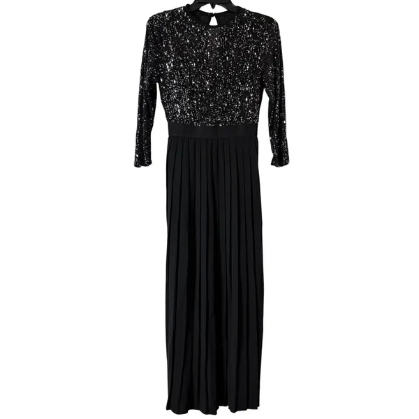 Little Mistress London Dress Women Size US 2 Black Sequin Pleated Midaxi Formal - Image 2