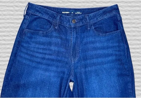Old Navy WOW Wide Leg Jeans Womens 12 High Rise Dark Blue Denim Stretch Boho - Image 3