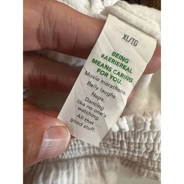 Aerie Womens XL White Cotton Gauze Smocked Waist Beach Summer Shorts Relaxed Fit - Image 6