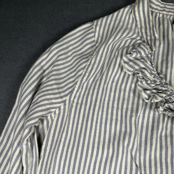 Aerie Tunic Blouse Womens Large Blue White Stripe Ruffle V Neck 3/4 Sleeve - Image 5
