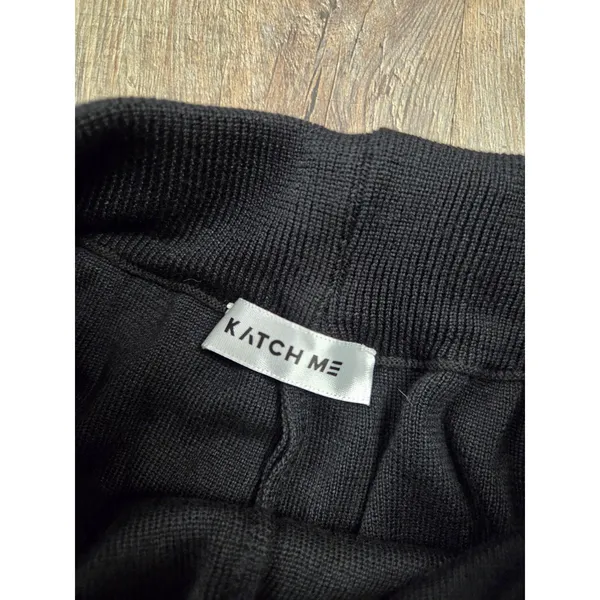 Katch Me black ribbed knit wide-leg trousers One Size Pants Stretchy - Image 3