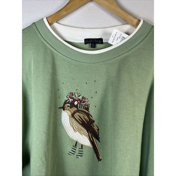 Bua Bue XXL Green Christmas Bird Sweatshirt Top Shirt Cozy Grannycore vintage - Image 5