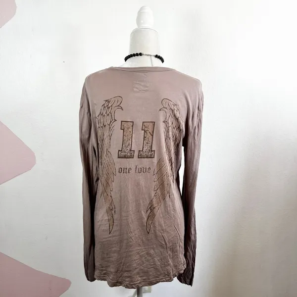 Vintage‎ Y2K Wings Print Top Sz Small Oversized Grunge 2000s Indie Sleaze - Image 2