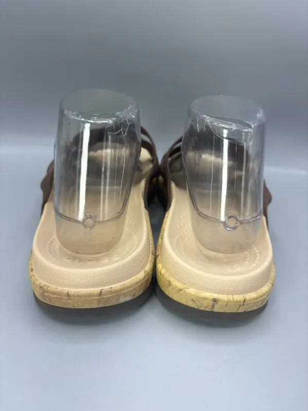 Crocs Edie Slide Sandals Women 9 Brown Stretch Criss Cross Straps Beach Slip On - Image 4