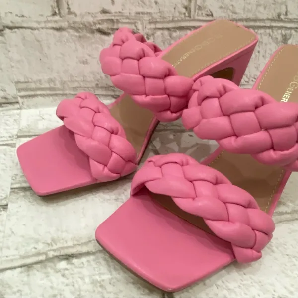 BCBGeneration Pink “Finaa” Slide Chunky Braided Woven Strap Heel Sandal Size 7 - Image 3