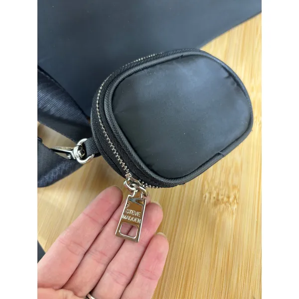 Steve Madden Crossbody Bag Small Dome Black Nylon with Coin Purse Strap - Image 4