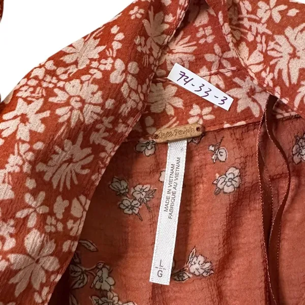 Free People Rust Floral Sheer Collared Blouse Women's Size Large | 74-33-3 - Image 4