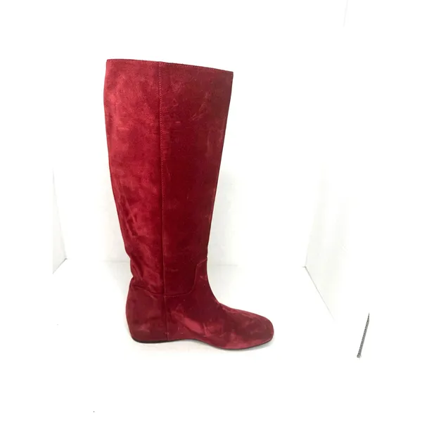 Longchamp Red Brick Suede Knee High Riding Boots Flat Leather EU 37 - Image 5